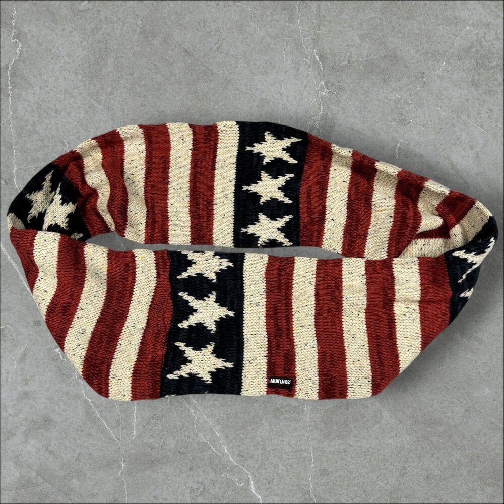 Muk Luks USA Flag Red, White and Blue Chunky Knit Infinity Scarf 8"x31"